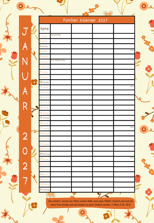 Familien Kalender 2027 - 4 Leute