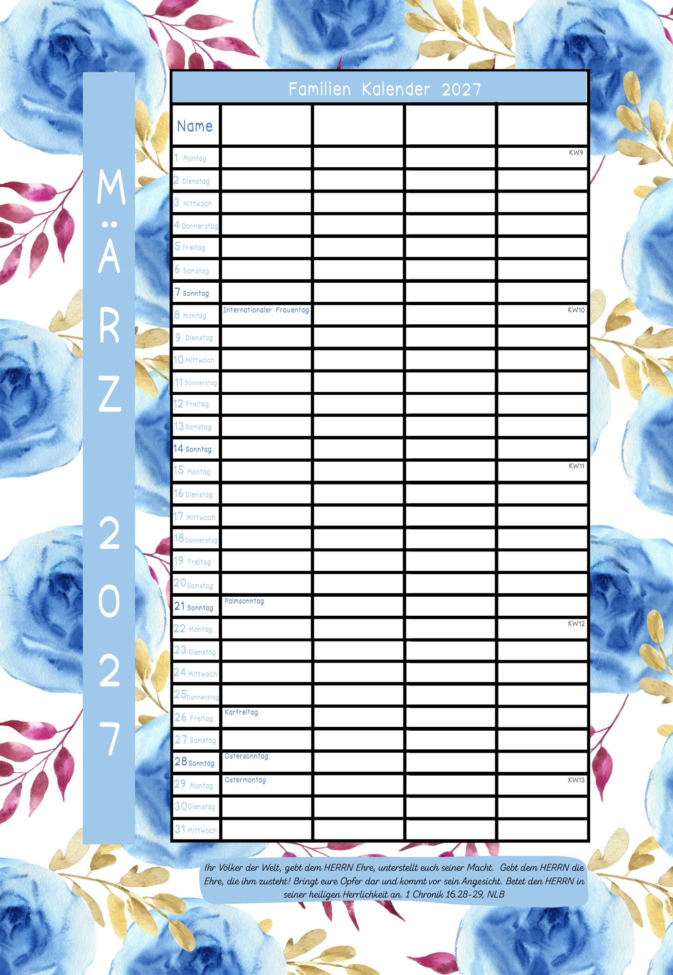 Familien Kalender 2027 - 4 Leute