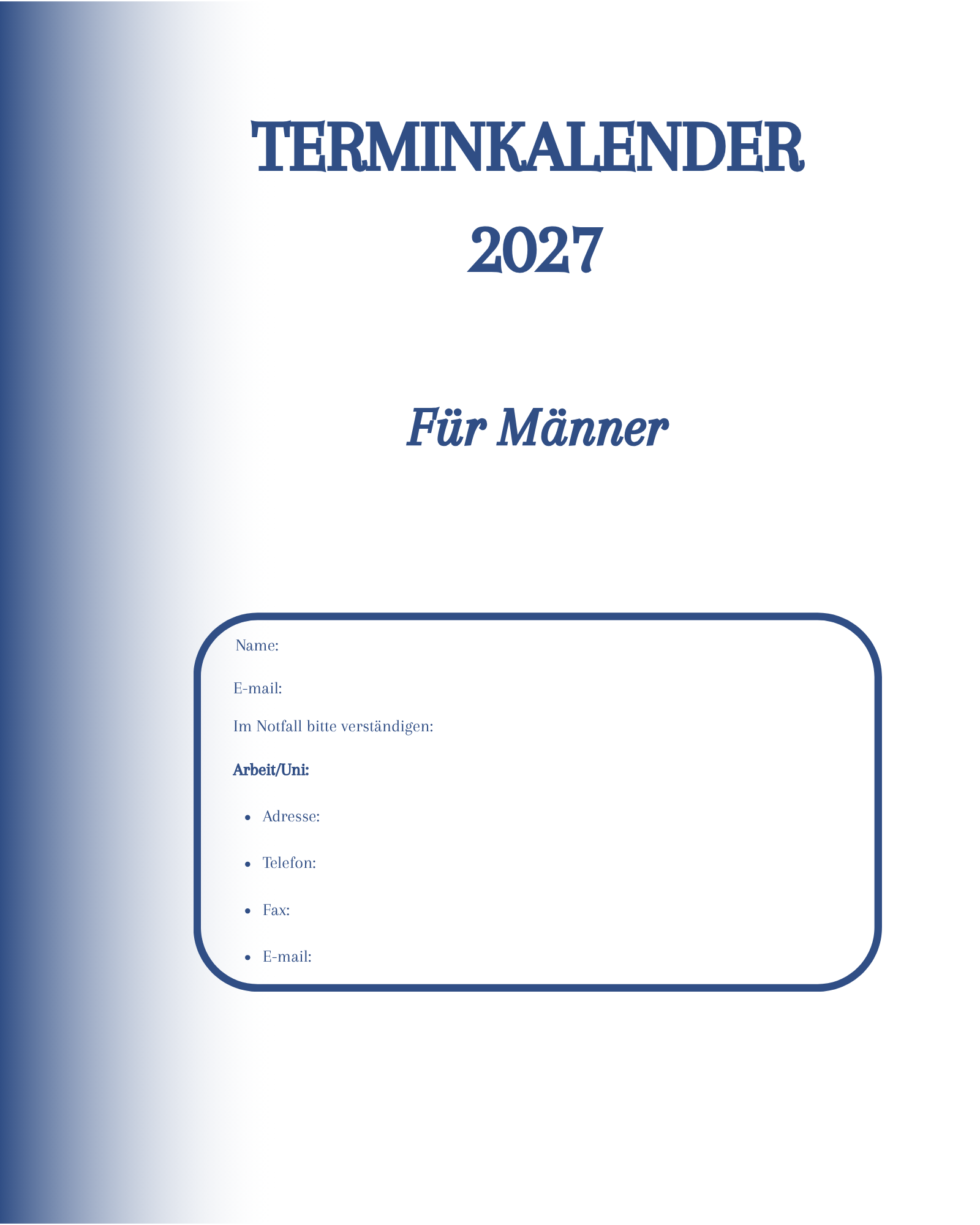 Terminkalender für Männer 2027