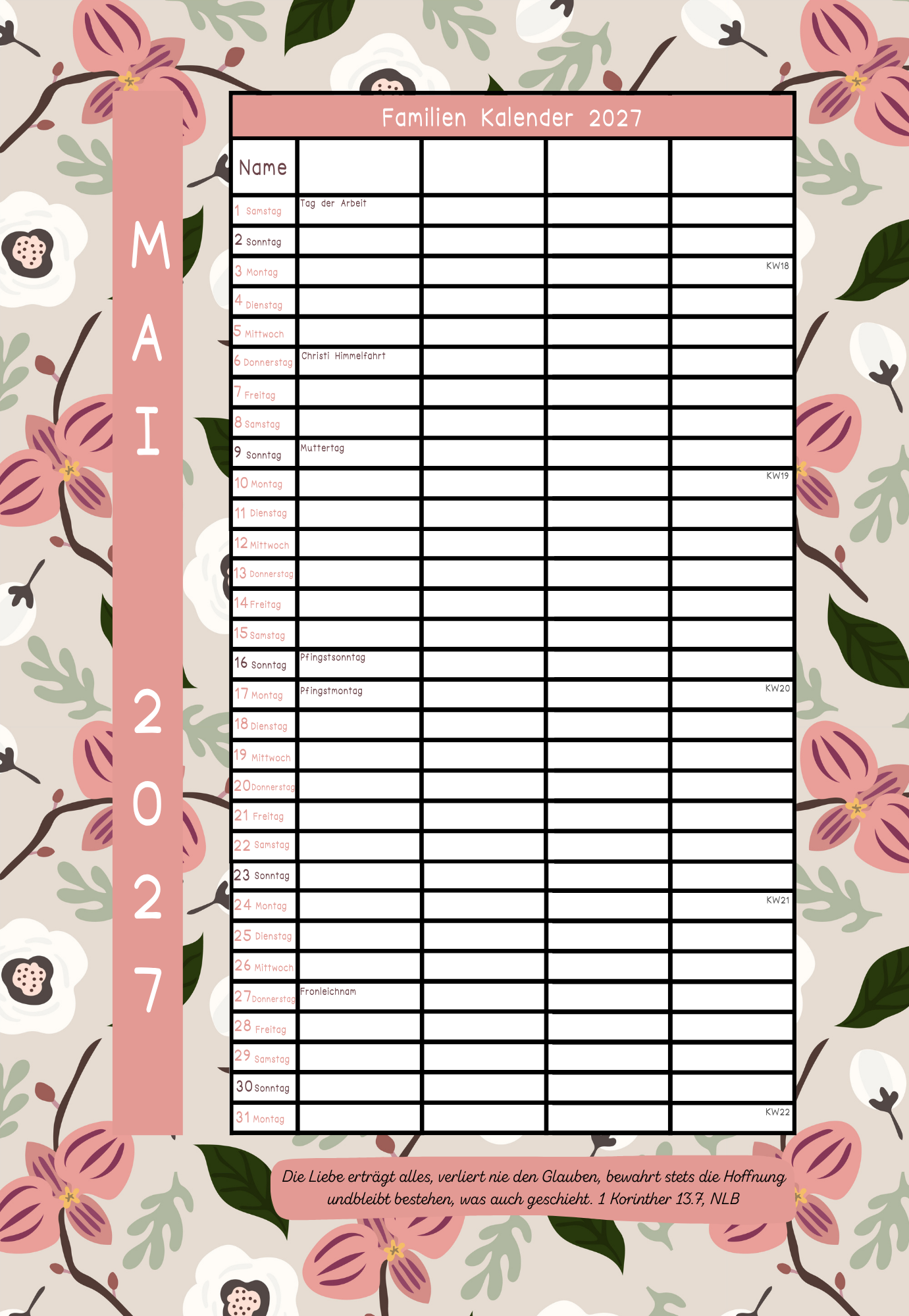 Familien Kalender 2027 - 4 Leute