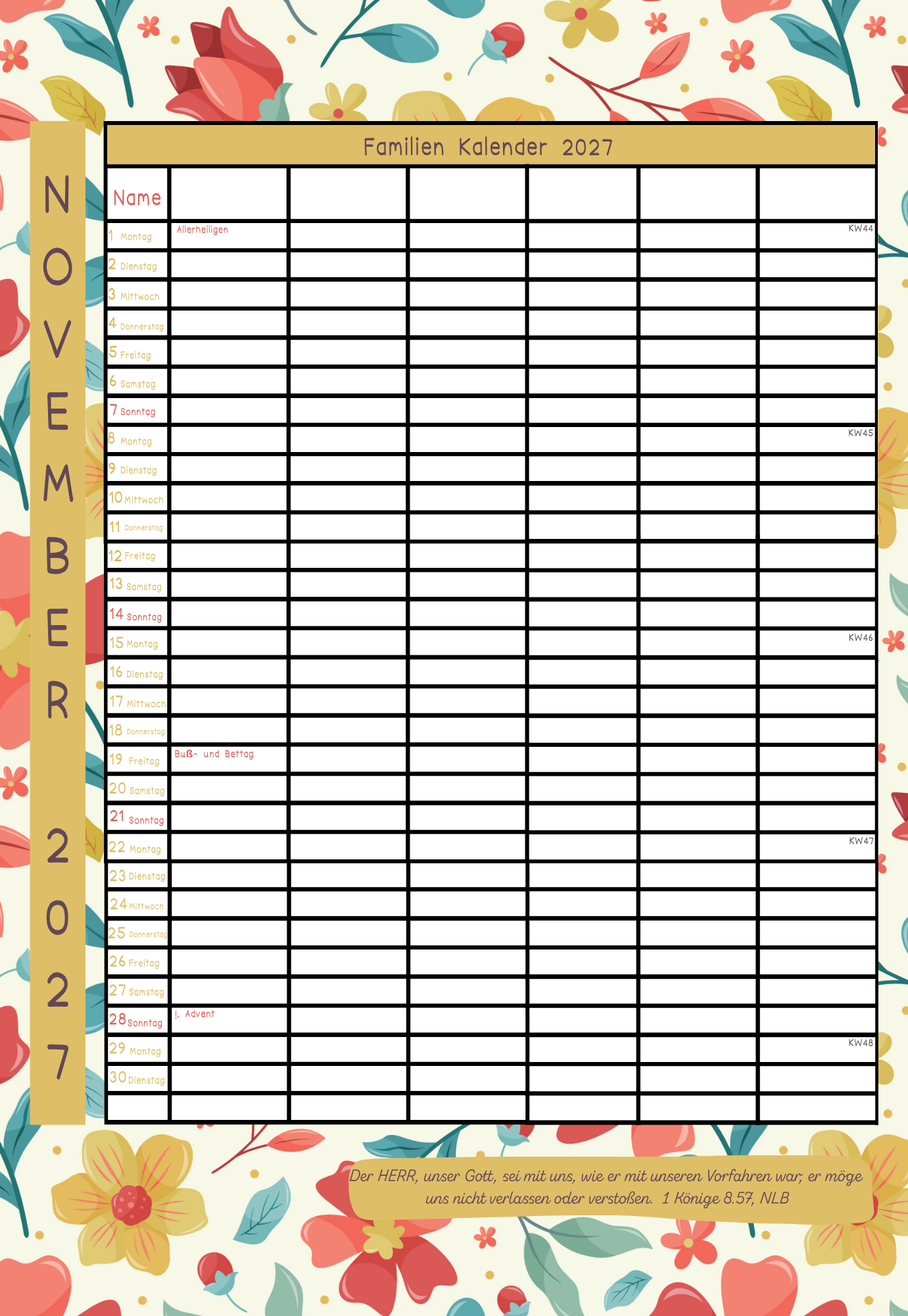 Familien Kalendar 2027 - 6 Leute