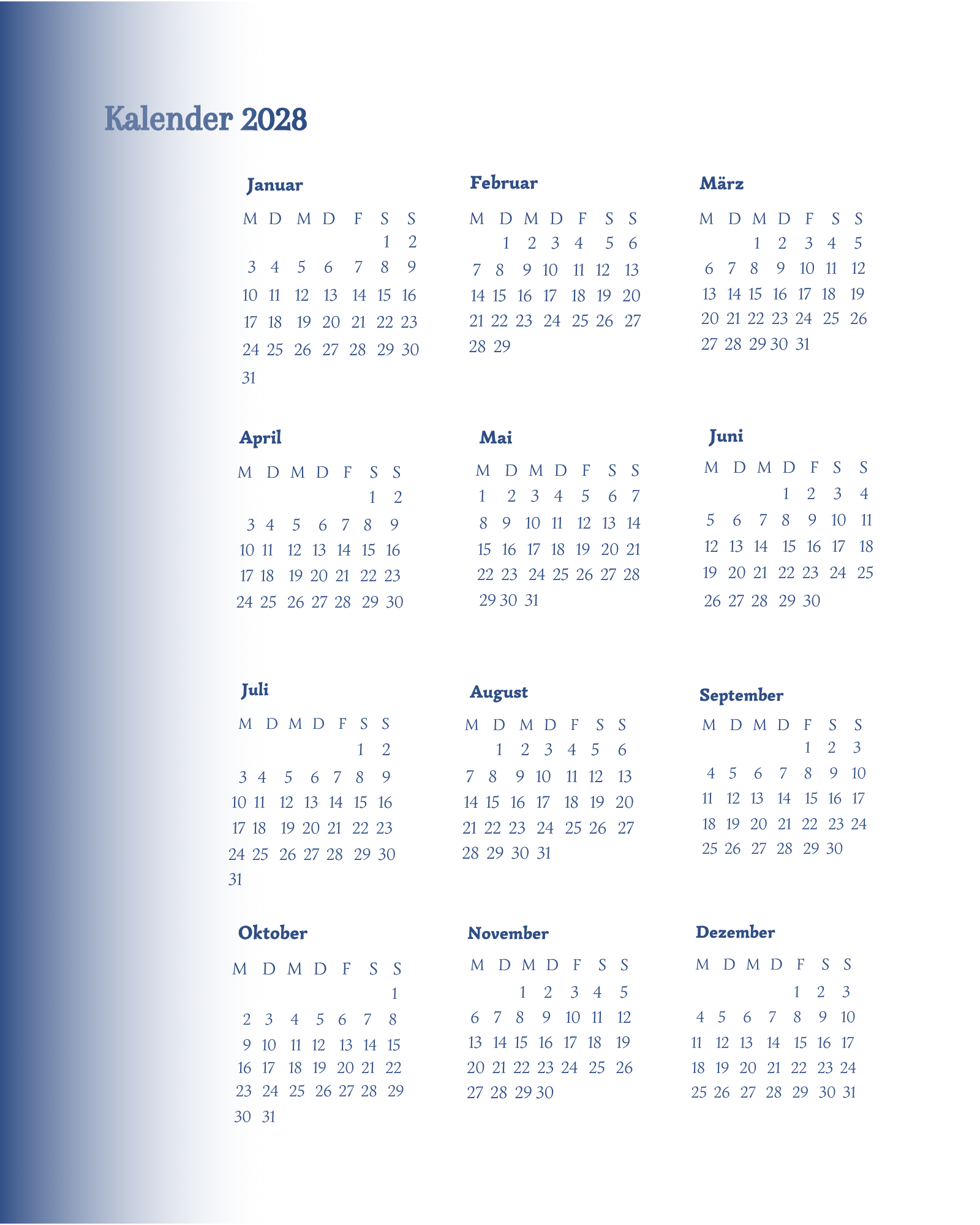 Terminkalender für Männer 2027