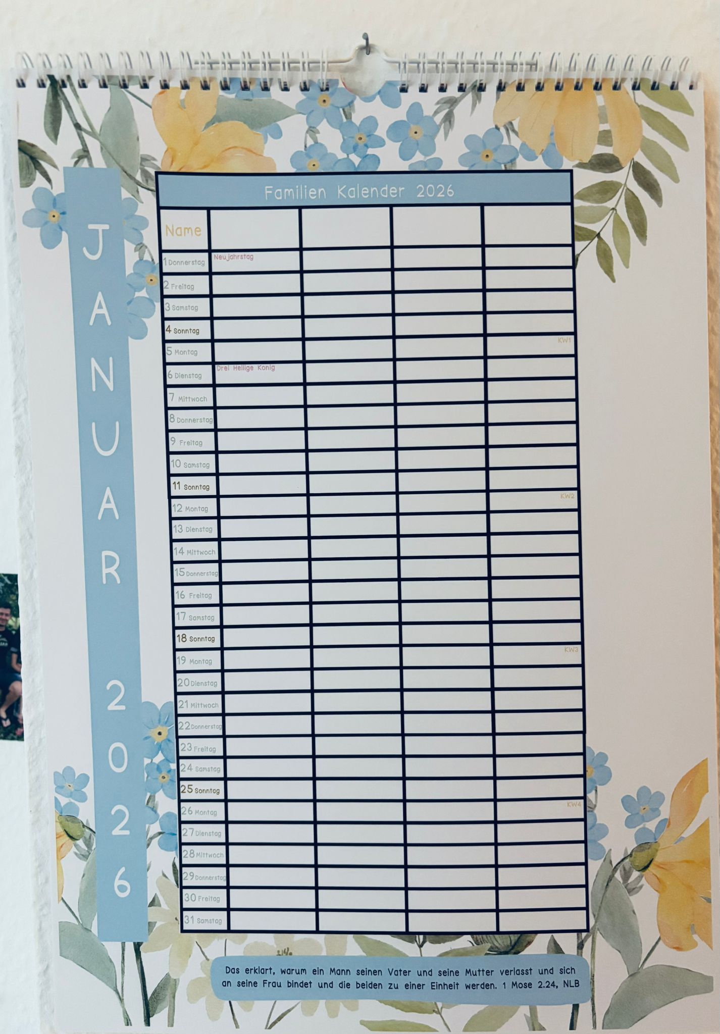 Wand Familien Kalender - 4 Leute