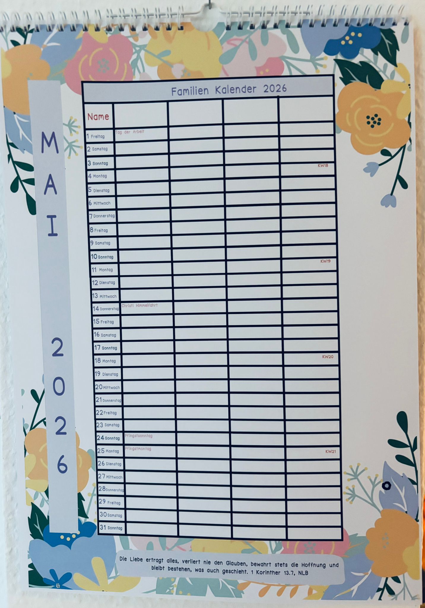 Wand Familien Kalender - 4 Leute