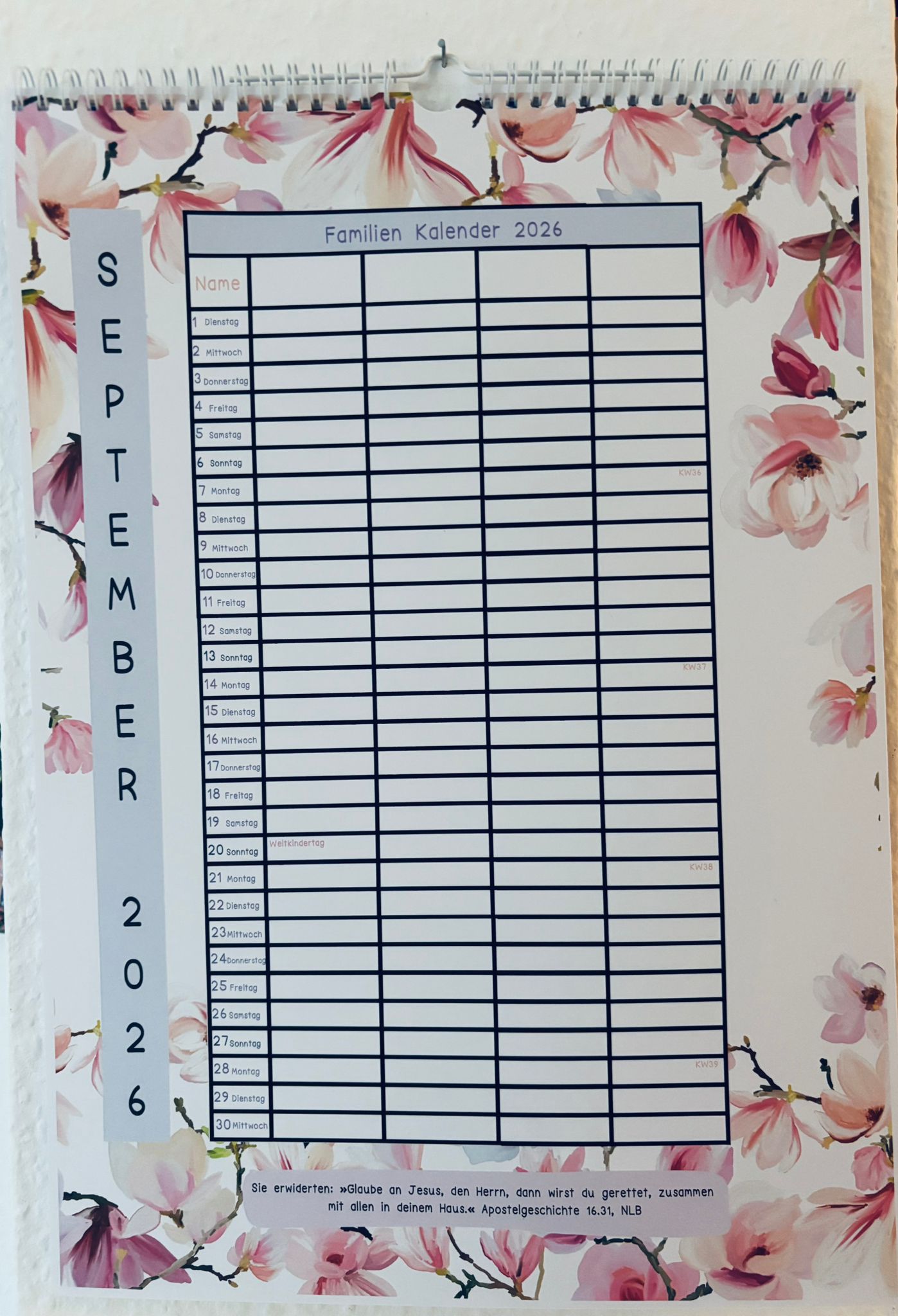 Wand Familien Kalender - 4 Leute