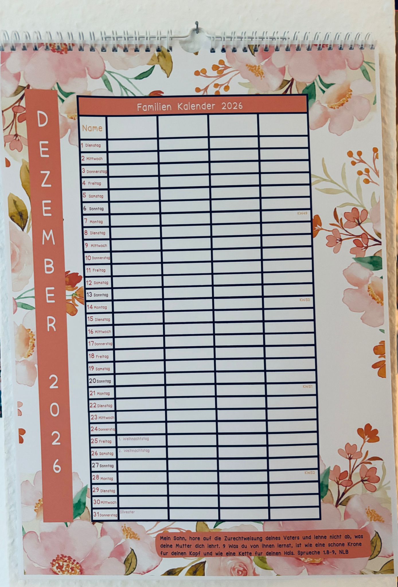 Wand Familien Kalender - 4 Leute